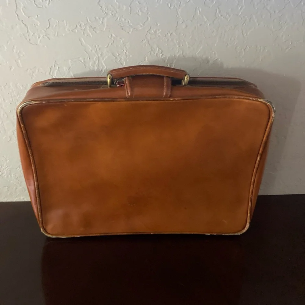 Vintage Brown Leather Suitcase Madmen Briefcase Travel Luggage Retro Midcentury